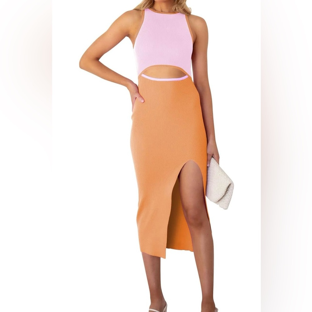Summer Bodycon Midi Dresses Cut Out Slit Tank Midi Dress